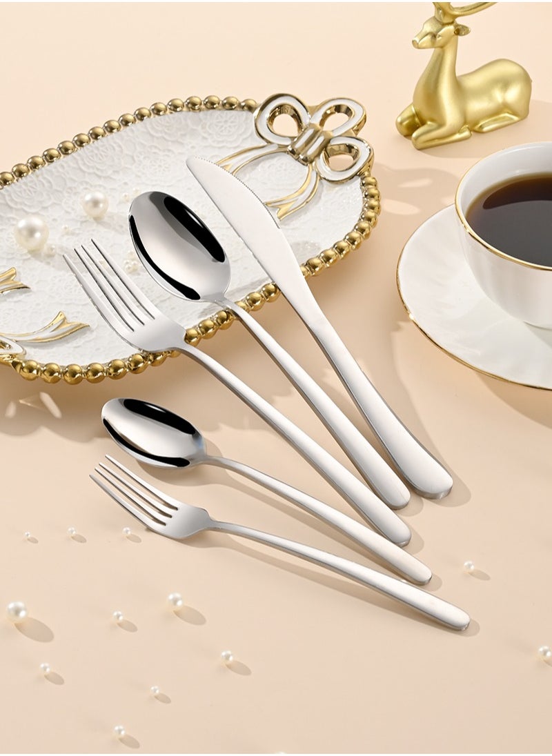 Sunhome SUNHOME 30-Piece Stainless Steel Cutlery Set Kitchen Utensil Set Western Tableware Suitable For Home Kitchen Restaurant Hotel Party Dining Picnic Dining Exquisite Packaging Gift Silver  - Image 2