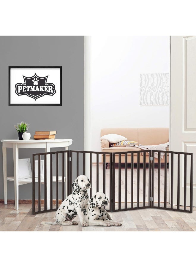 PETMAKER Pet Gate - 4-Panel Indoor Foldable Dog Fence for Stairs, Hallways or Doorways - 72x24-Inch Retractable Wood Freestanding Dog Gates by PETMAKER (Brown) - Image 2