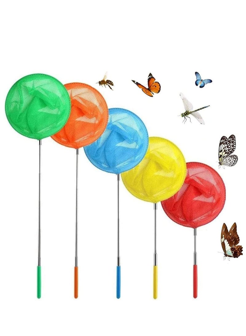 Y&D 5Pcs Telescopic Butterfly Net Fishing Pond Net, Extendable for Kids Catching Bugs Insect Small Fish Outdoor Garden Activities 5 Colors - Image 1