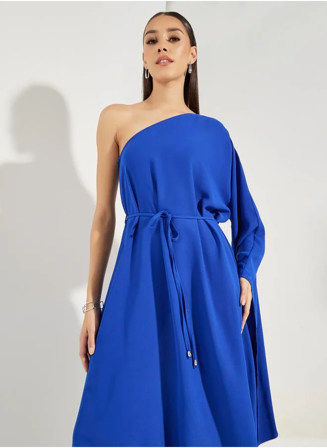 Styli Solid One Shoulder  Maxi Dress