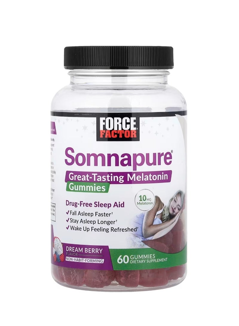 Force Factor Somnapure Great Tasting Melatonin Gummies Dream Berry 60 Gummies (5 mg per Gummy) - Image 1