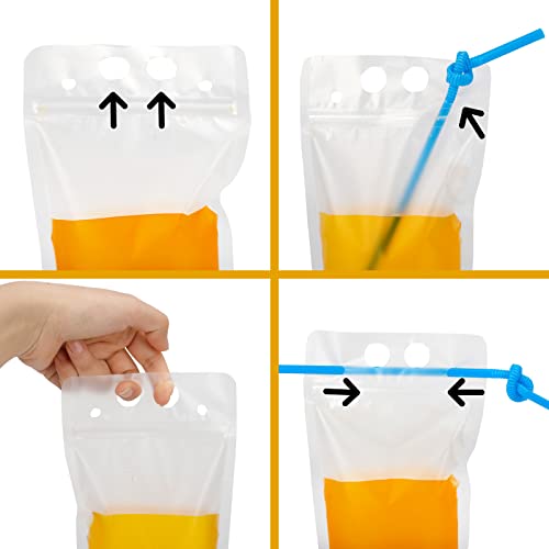 Tomnk 200PCS Drink Pouches with 200 Straws, Juice Smoothie Hand-held Translucent Reusable Plastic Smoothie Drink Pouches - Image 4