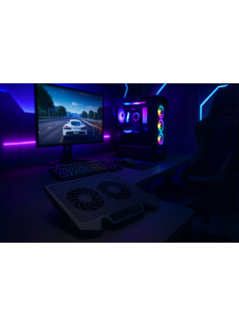 يوتوبيا قاعدة تبريد لابتوب UTOPIA UC-302 بمروحتين كبيرة 14 سم إضاءة LED تصميم مضاد للانزلاق متوافق مع لابتوبات حتى 17 بوصة - Image 5