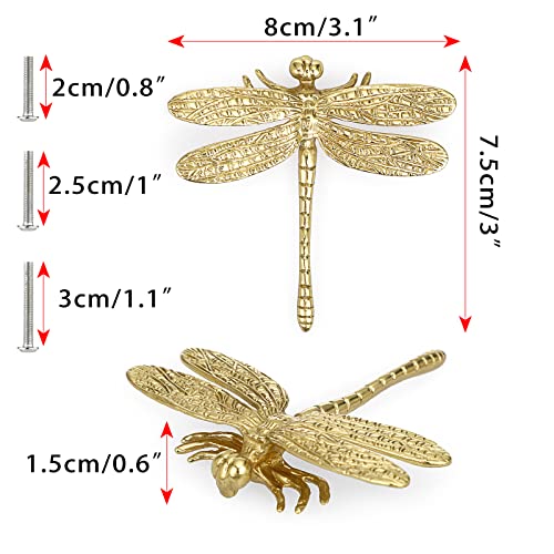 JUXYES Pack of 4 Brass Dragonfly Cabinet Knobs, Golden Tone Cupboard Door Knobs Decorative Dresser Drawer Handle Knobs for Dresser Drawer Cabinet Closet - Image 2