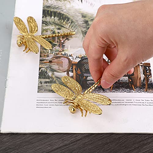 JUXYES Pack of 4 Brass Dragonfly Cabinet Knobs, Golden Tone Cupboard Door Knobs Decorative Dresser Drawer Handle Knobs for Dresser Drawer Cabinet Closet - Image 5