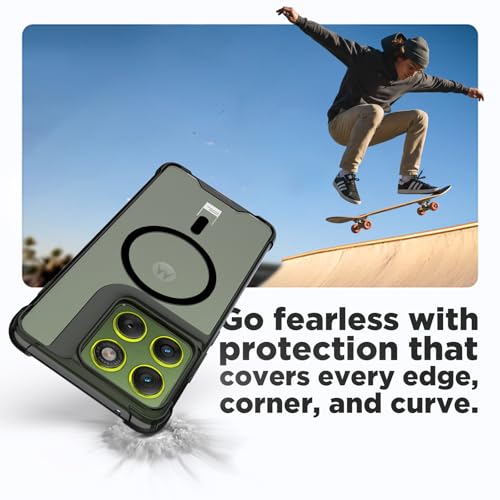 RIGGEAR Shockproof Clear Hybrid Airbag Armor Magnetic Back Cover Case Compatible with MagSafe Accessories for Motorola Moto Edge 70 5G (Clear-Black TPU Bumper + Transparent PC)(Black) - Image 5