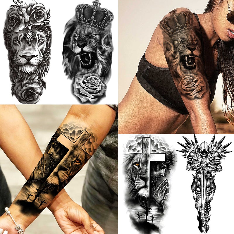 COKTAK 21 Sheets Extra Large Black Temporary Tattoos For Women Adults Greek Myth With 8 Sheets Full Arm Sleeve For Men Maori Warrior Compass and 13 Sheets Fake Large 3D Tatoo Stickers - Image 4