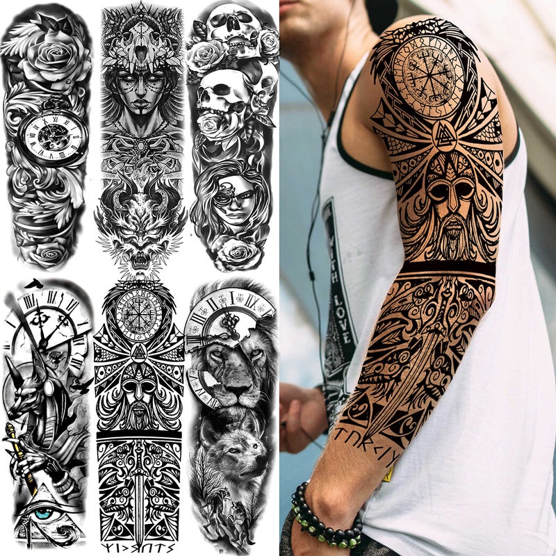 COKTAK 21 Sheets Extra Large Black Temporary Tattoos For Women Adults Greek Myth With 8 Sheets Full Arm Sleeve For Men Maori Warrior Compass and 13 Sheets Fake Large 3D Tatoo Stickers - Image 2