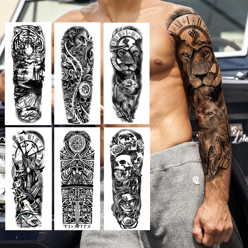COKTAK 21 Sheets Extra Large Black Temporary Tattoos For Women Adults Greek Myth With 8 Sheets Full Arm Sleeve For Men Maori Warrior Compass and 13 Sheets Fake Large 3D Tatoo Stickers - Image 5