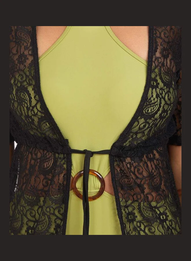 Styli 3/4 Sleeves Lace Maxi Kimono