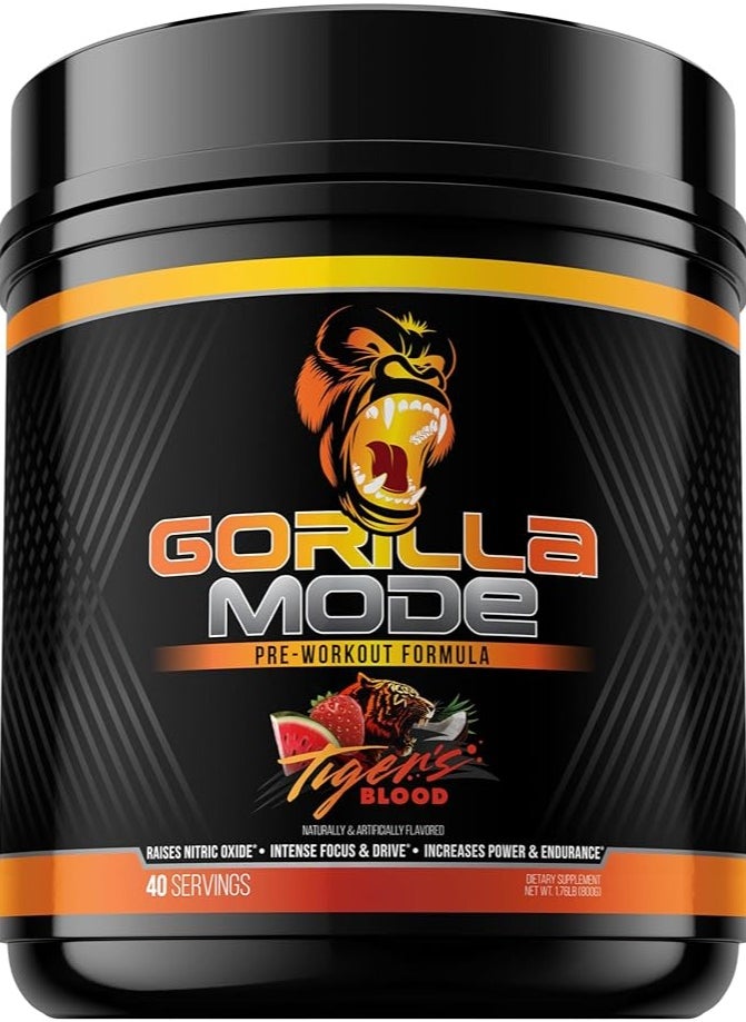 Gorilla Mind Gorilla Mode Pre workout Nitric Oxide Tiger`s Blood 40 Servings 800g  - Image 1