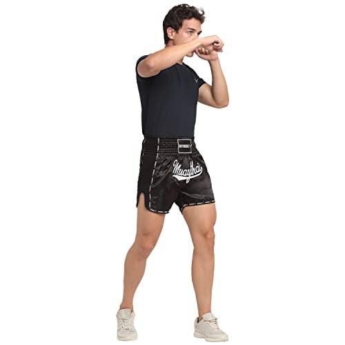Invincible Men's Muay Thai Boxing Shorts Black X-Large - Image 4