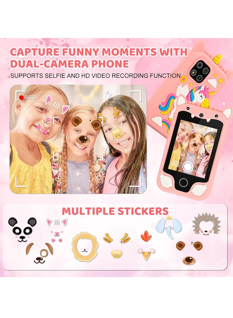 إيفرين هاتف ذكي للأطفال للبنات، لعبة هاتف يونيكورن مزدوجة الكاميرا للأطفال مع ألعاب، مشغل موسيقى، هاتف محمول للأطفال الصغار، لعبة تعليمية للأطفال من سن 3 إلى 12 عامًا، للأولاد والبنات، عيد الميلاد مع بطاقة 8 جيجابايت (أرجواني) - Image 3