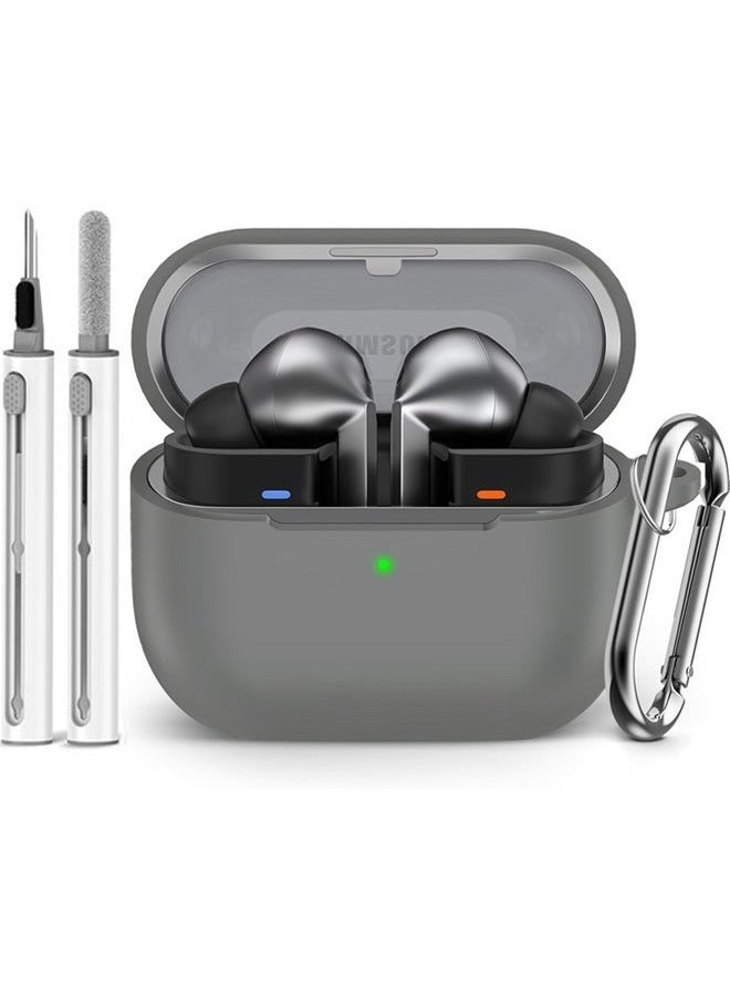 For Samsung Galaxy Buds 3 & Pro Case with Cleaning Kit, Soft Silicone Case with Snap Clip (Gray) - Image 1