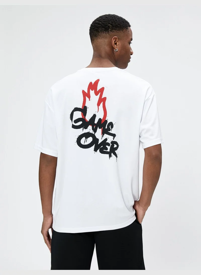 KOTON Sport Oversized T-Shirt Slogan Printed Crew Neck Short Sleeve