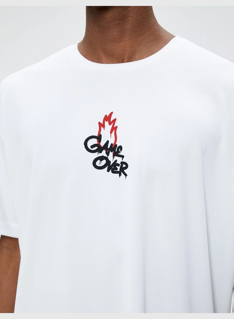 KOTON Sport Oversized T-Shirt Slogan Printed Crew Neck Short Sleeve