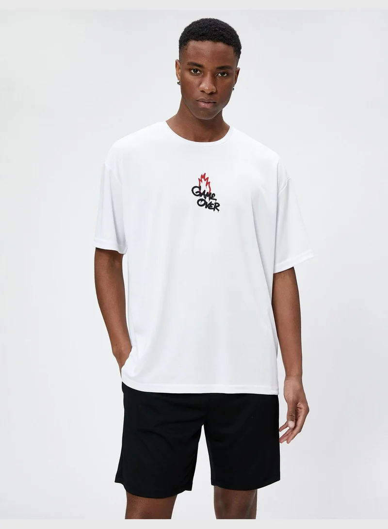 KOTON Sport Oversized T-Shirt Slogan Printed Crew Neck Short Sleeve