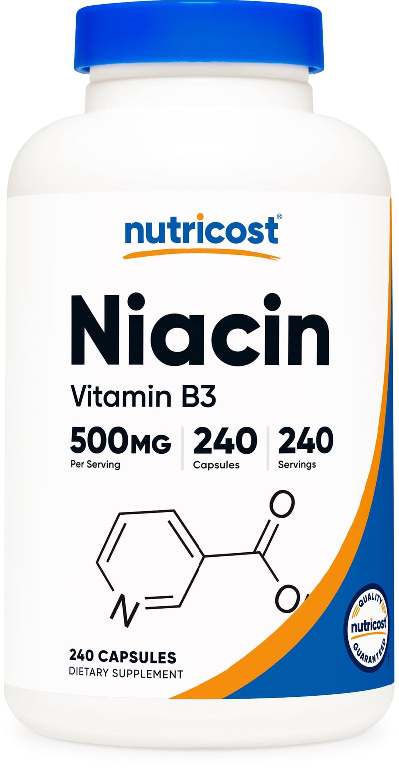 Nutricost Niacin (Vitamin B3) 500mg, 240 Capsules - with Flushing, Non-GMO, Gluten Free - Image 1