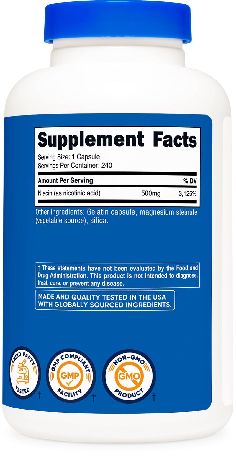 Nutricost Niacin (Vitamin B3) 500mg, 240 Capsules - with Flushing, Non-GMO, Gluten Free - Image 5