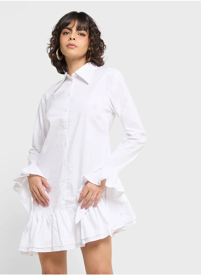 جديد روز Frilled Button Down Shirt Dress