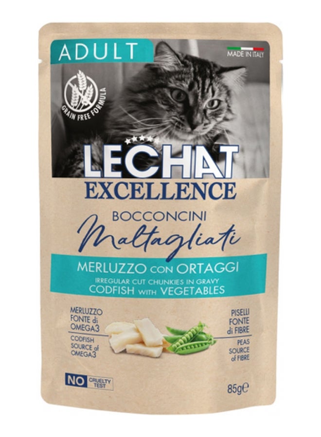 Monge Le Chat Excellence Adult Cat Irregular Cut Chunkies Codfish with Vegetables 28*85g