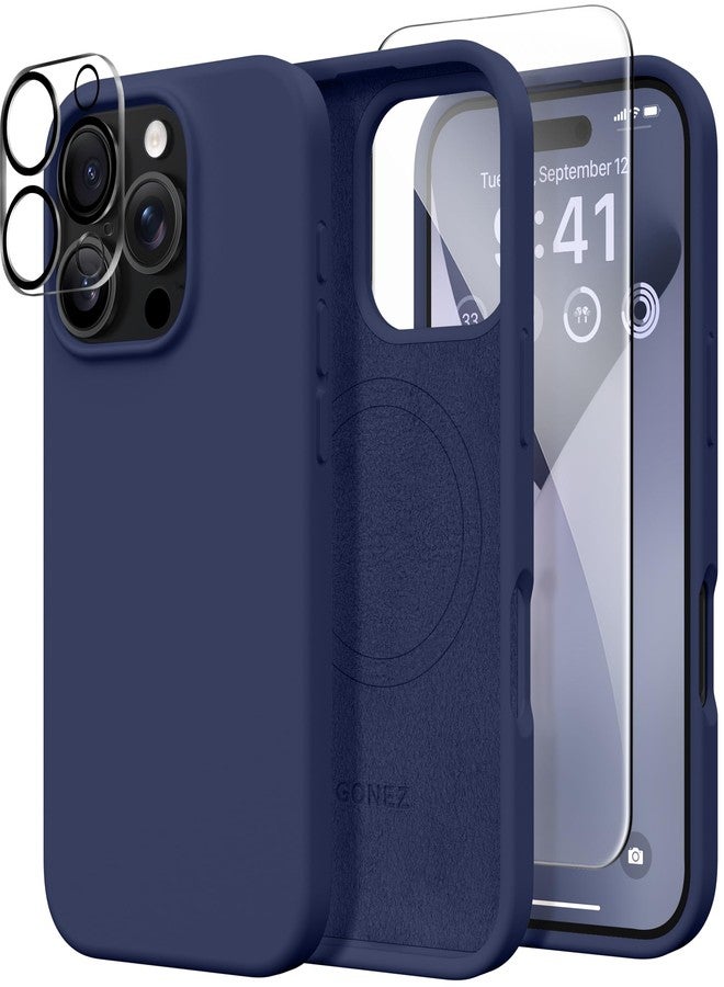 GONEZ Magnetic for iPhone 16 Pro Max Case, Compatible with MagSafe, Liquid Silicone Case, with Screen Protector + Camera Protector, Full Body Protective Shockproof Phone Cover 6.9", Midnight Blue - Image 1