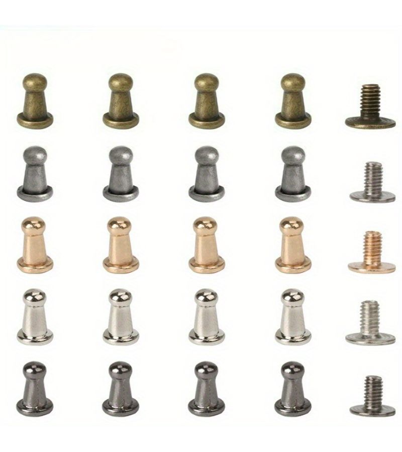 Silvery 30 Sets Retro Round Buckle Bag Base Rivets With Screws And Head Nails For Backpack Handbag Leather Belt Shoe Repair And DIY Handicraft Making - Image 4