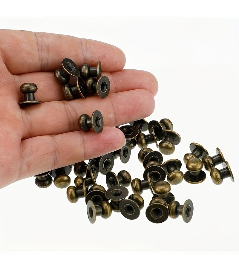 Silvery 30 Sets Retro Round Buckle Bag Base Rivets With Screws And Head Nails For Backpack Handbag Leather Belt Shoe Repair And DIY Handicraft Making - Image 1