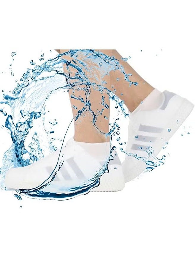 GMORO Waterproof Shoe Covers, Non-Slip Water Resistant Overshoes Silicone Rubber Rain Shoe Cover Outdoor cycling Protectors apply to Men, Women, Kids (Large,White)  - Image 1