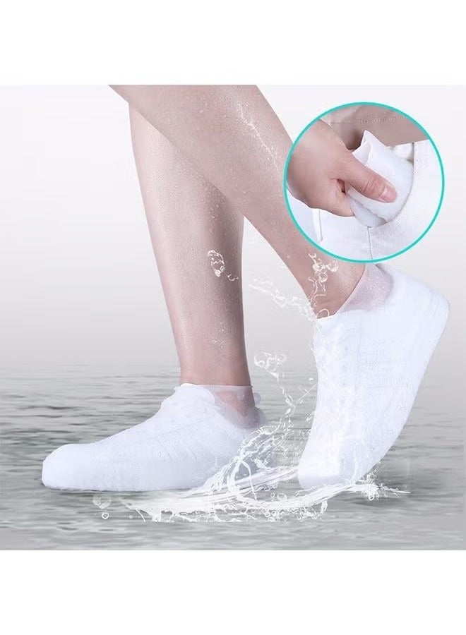 GMORO Waterproof Shoe Covers, Non-Slip Water Resistant Overshoes Silicone Rubber Rain Shoe Cover Outdoor cycling Protectors apply to Men, Women, Kids (Large,White)  - Image 2