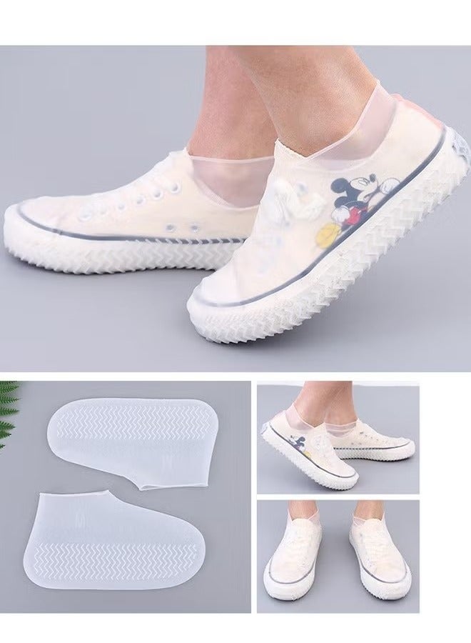 GMORO Waterproof Shoe Covers, Non-Slip Water Resistant Overshoes Silicone Rubber Rain Shoe Cover Outdoor cycling Protectors apply to Men, Women, Kids (Large,White)  - Image 3