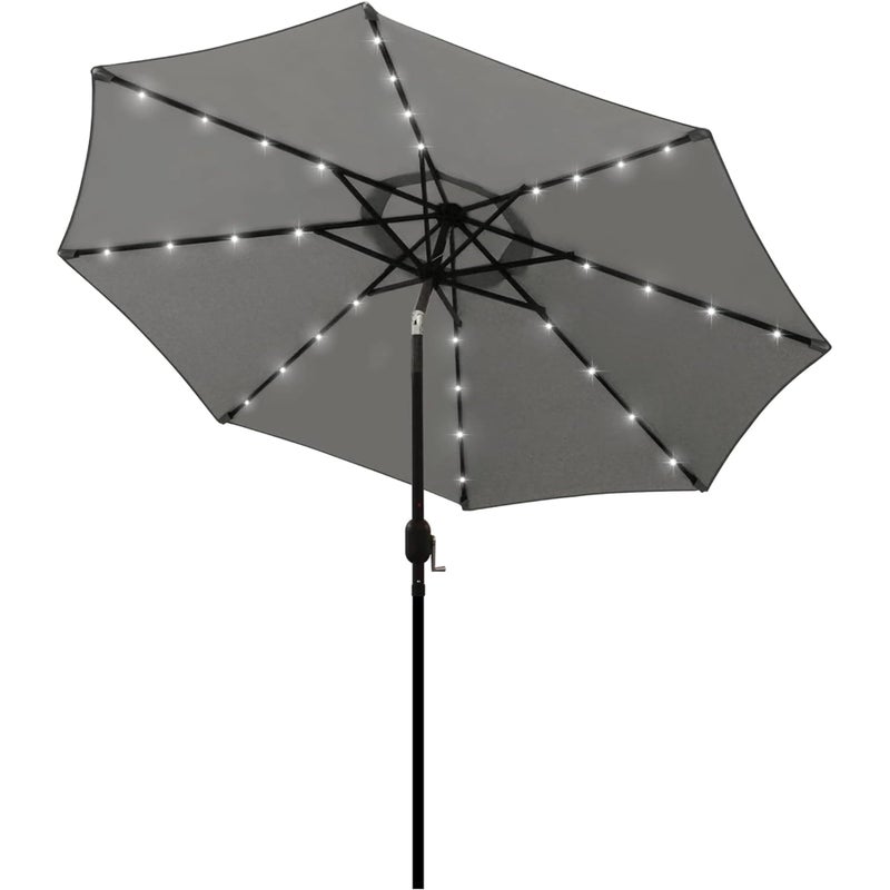 Blissun 9 ft Solar Umbrella, 32 LED Lighted Patio Umbrella, Table Market Umbrella, Outdoor Umbrella for Garden, Deck, Backyard, Pool and Beach (Grey) - Image 1