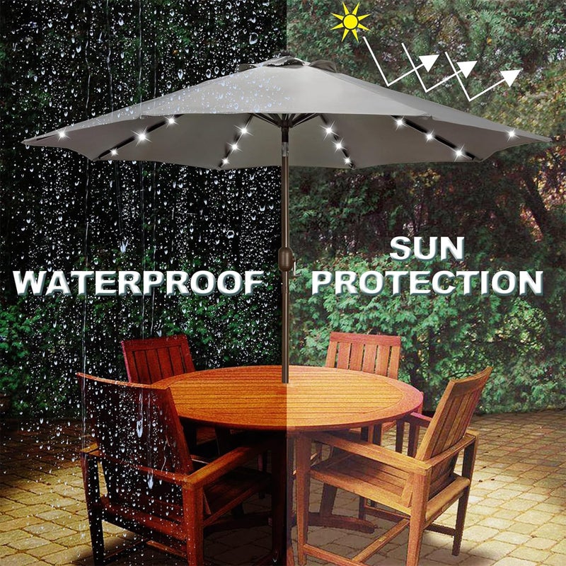 Blissun 9 ft Solar Umbrella, 32 LED Lighted Patio Umbrella, Table Market Umbrella, Outdoor Umbrella for Garden, Deck, Backyard, Pool and Beach (Grey) - Image 5