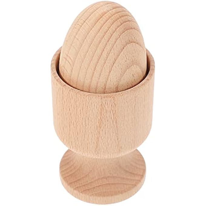 WOODEN EGG WITH CUP EGG HOLDER WITH UNFINISHED WOODEN EGGS MONTESSORI EDUCATIONAL TOY FOR DIY CRAFTS - Image 1