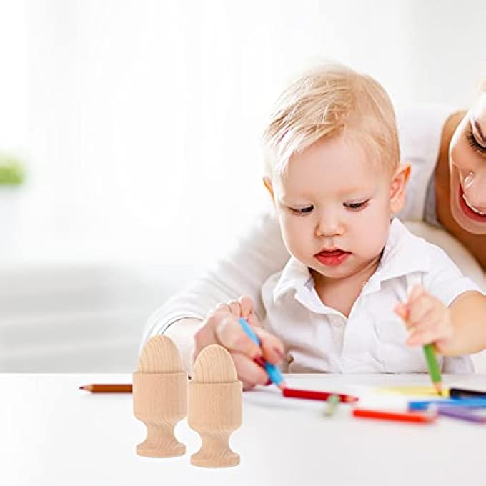 WOODEN EGG WITH CUP EGG HOLDER WITH UNFINISHED WOODEN EGGS MONTESSORI EDUCATIONAL TOY FOR DIY CRAFTS - Image 3