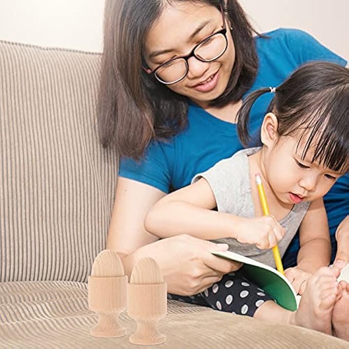 WOODEN EGG WITH CUP EGG HOLDER WITH UNFINISHED WOODEN EGGS MONTESSORI EDUCATIONAL TOY FOR DIY CRAFTS - Image 5