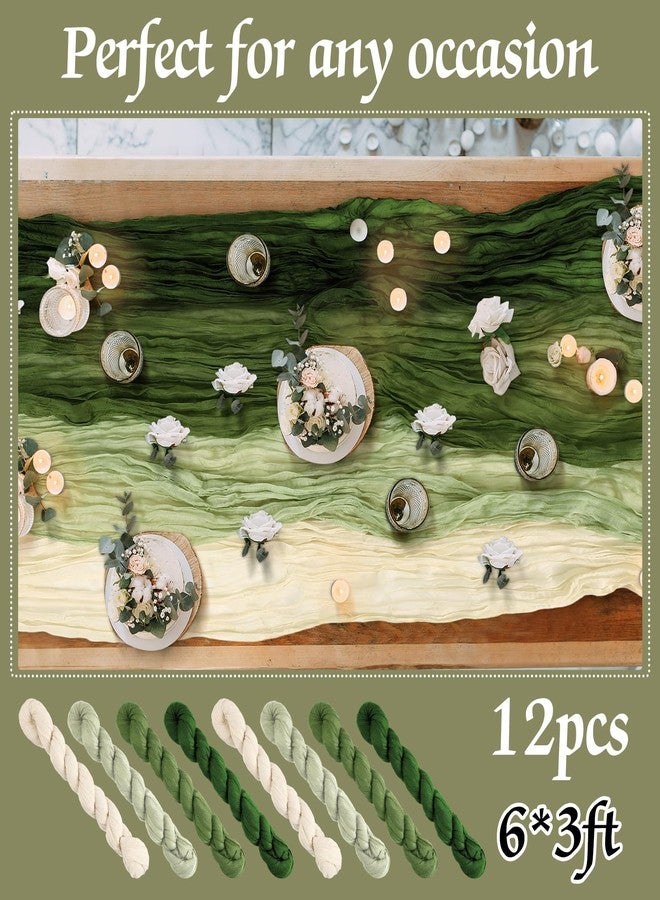 Remagr 12 Pack Sage Green Cheesecloth Table Runners 6 Ft Gauze Table Runners Boho Sage Wedding Decor Rustic Sheer Table Runner for Wedding Table Baby Bridal Shower Birthday Party Decorations - Image 3
