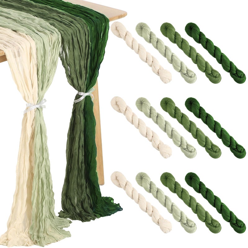 Remagr 12 Pack Sage Green Cheesecloth Table Runners 6 Ft Gauze Table Runners Boho Sage Wedding Decor Rustic Sheer Table Runner for Wedding Table Baby Bridal Shower Birthday Party Decorations - Image 1