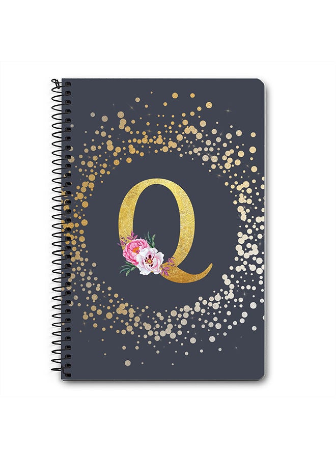Stylizedd Designer A5 Spiral Notebook Memo Notepad Journal - Custom Monogram Initial Letter Floral Pattern Alphabet - Q - Grey  - Image 1