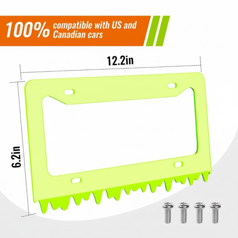 Timtin 1 Sets Fluorescent Green Acrylic License Plate Frame Cover with Screws, Fits Standard 6" x 12" Inches Car Plate, Transparent Universal Car Tag Frame Holder Accessories - Image 2