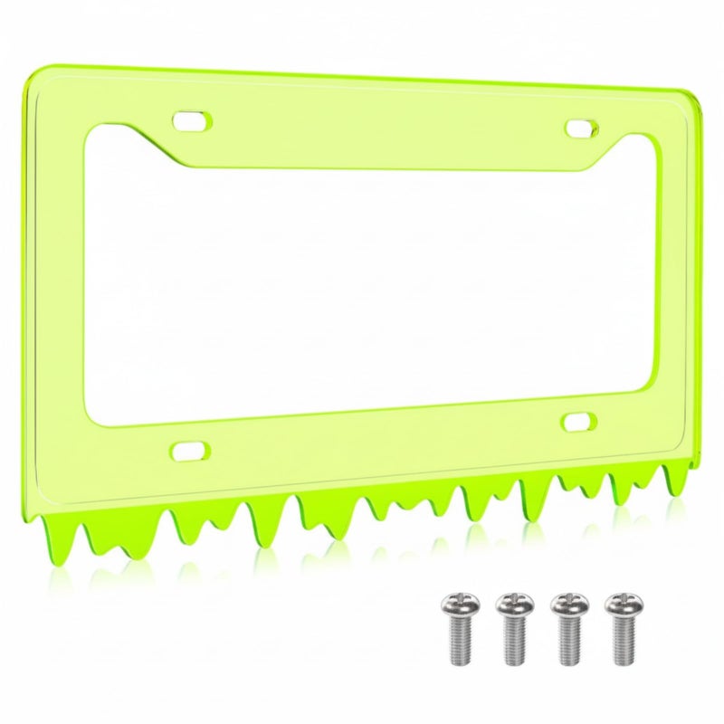 Timtin 1 Sets Fluorescent Green Acrylic License Plate Frame Cover with Screws, Fits Standard 6" x 12" Inches Car Plate, Transparent Universal Car Tag Frame Holder Accessories - Image 1
