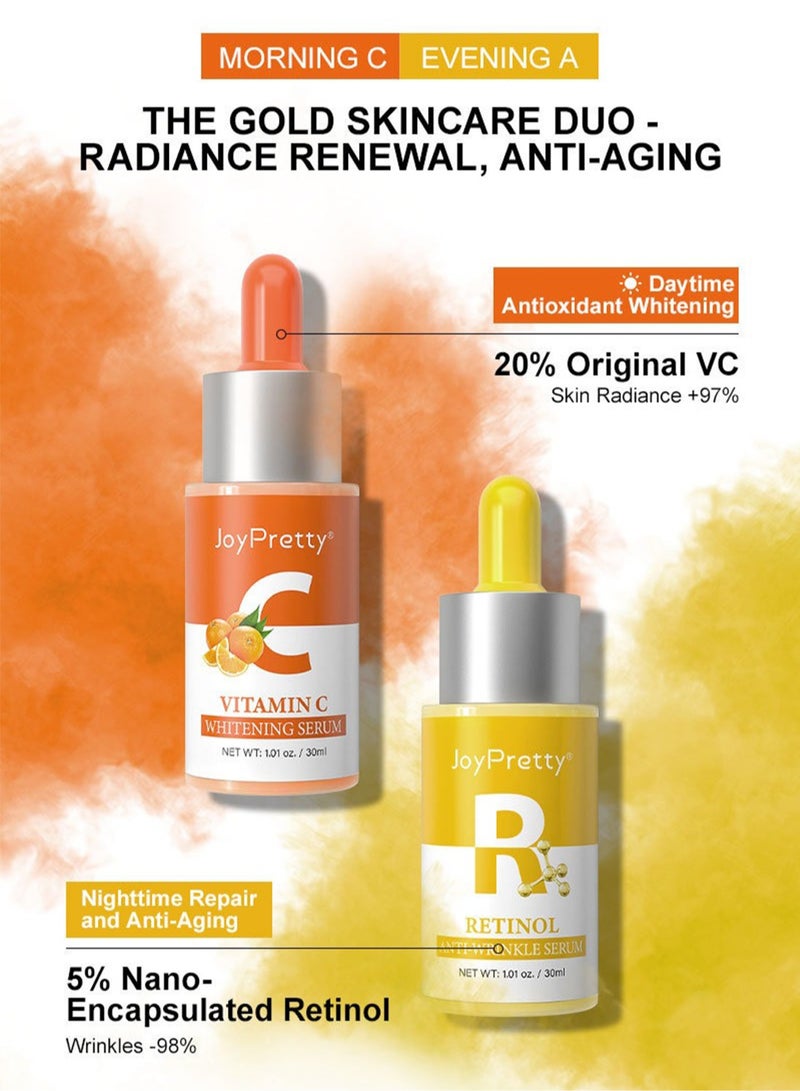 JoyPretty Day & Night Skin Care Set, Facial Serum Kit with VC Whitening Serum+ Retinol Essence for Anti-Aging and Wrinkle-Reducing, Moisturizing Face Care for Women  - Image 2