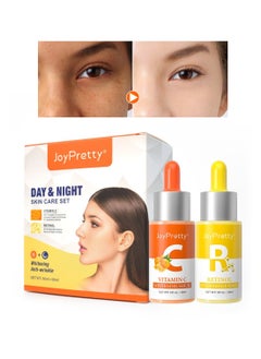 JoyPretty Day & Night Skin Care Set, Facial Serum Kit with VC Whitening Serum+ Retinol Essence for Anti-Aging and Wrinkle-Reducing, Moisturizing Face Care for Women  - Image 1