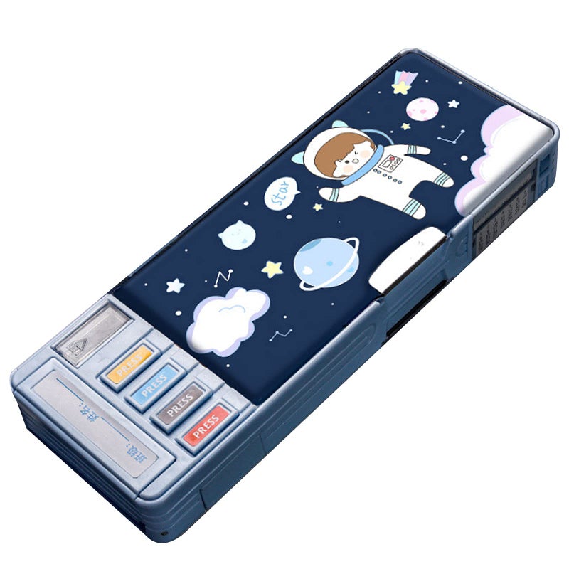 Minache Multifunction Pencil Case Pencil Box with 2 Compartments for Students Cartoon Pattern Stationery Set with Pop Out Scissors and Pencil Sharpener one size style 3