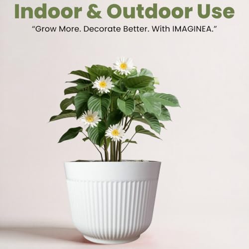 IMAGINEA 12 Inch Flower Pot Big Size Planters Plastic Durable Large Gamla Decorative Indoor Outdoor Gardening Pots for Home Terrace Lawn Balcony Nursery (White, Pack of 6) - Image 4