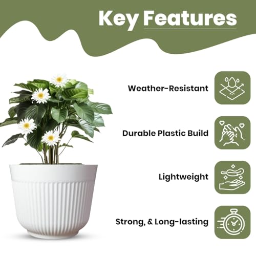 IMAGINEA 12 Inch Flower Pot Big Size Planters Plastic Durable Large Gamla Decorative Indoor Outdoor Gardening Pots for Home Terrace Lawn Balcony Nursery (White, Pack of 6) - Image 3
