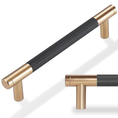 POVEFONK 30 Pack 5 inch128mm Black and Champagne Copper Kitchen Cabinet Handles Knurled Cabinet Pulls Black Drawer Pulls Kitchen Cabinet Hardware Kitchen Handles Drawer Pulls - Image 1