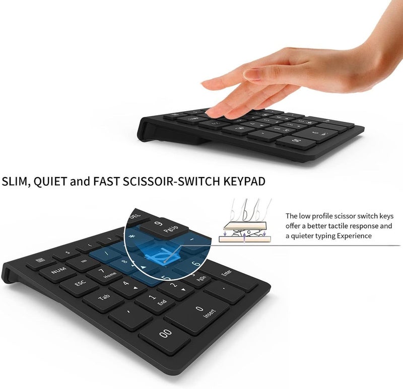 klarako Wireless Bluetooth Numeric Keypad 27 Key, Portable Mini Input Number Pad External Number Keypad Support Shortcut Keys for Laptop Tablet - Image 2