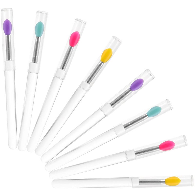 8pcs Silicone Lipstick Brush Set with Lid, Small Portable Lip Makeup Applicators, Dustproof Lip Mask Spoons for Travel and Daily Use - Image 1