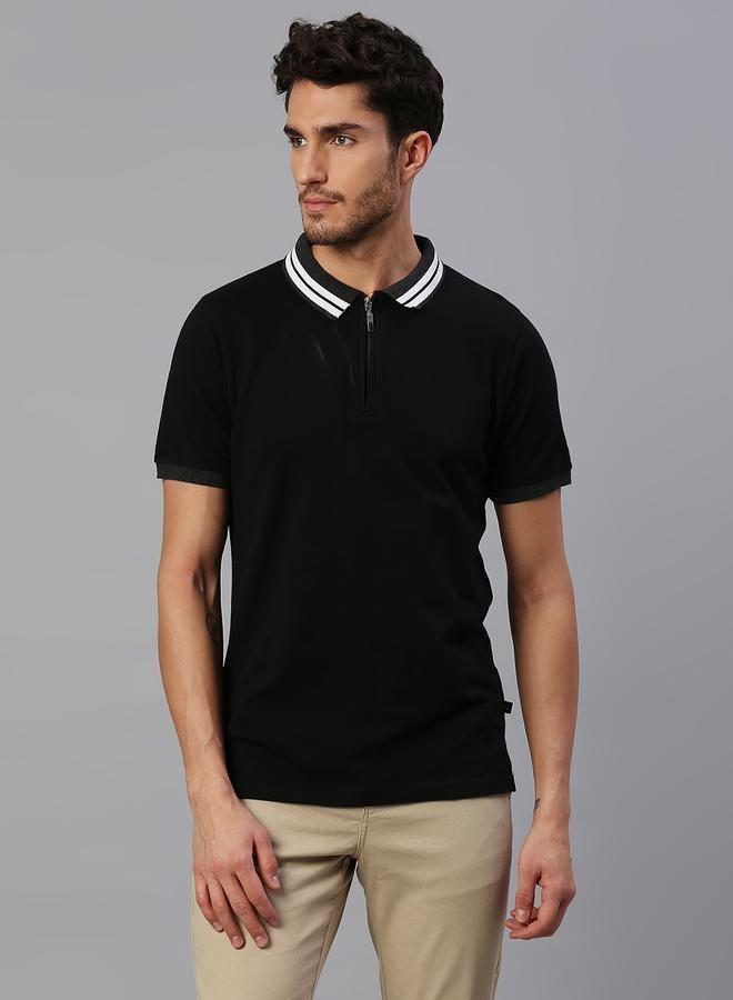 Dennis Lingo Men'S Black 100% Cotton Solid Pattern Regular Fit T-Shirt - Image 1